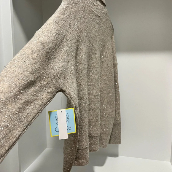 CeCe Cream Turtleneck Sweater Embellished with Micro Silver Sequins Small NWT - Picture 4 of 8